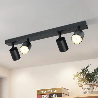 Image de ZMH LED Plafonnier noir Spots de plafond : GU10 Spots de plafond 4 flammes orientables 330° Spots de plafond Moderne Lampe de couloir sans ampoules