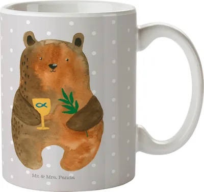 Produktbild von Mr. & Mrs. Panda cappuccinotasse Bär Konfirmation - Grau Pastell - Geschenk, Kaffeetasse, Pott, Gottesdienst, Tasse mit Spruch, Evangelisch, Kaffeebecher, Henkelbecher