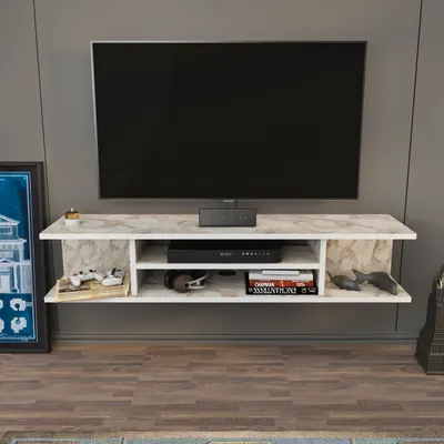 Image de Meuble TV Decorotika Pivot pour téléviseurs jusqu'à 47 pouces | Blanc et doré