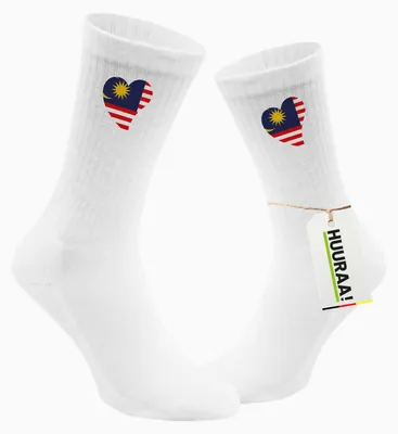 Produktbild von Huuraa Uni Socken Malaysia Flagge Herz 37/41 White Baumwolle Tennissocken Geschenkidee
