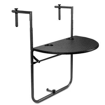 Produktbild von TolleTour Balkonhängetisch, Balkontisch zum Hängen, Hängetisch klappbar Beistelltisch Gartentisch, Klapptisch mit 3 Höhen, 2 Tassenhalterungen, in Rattan-Optik, 60x40 cm Schwarz