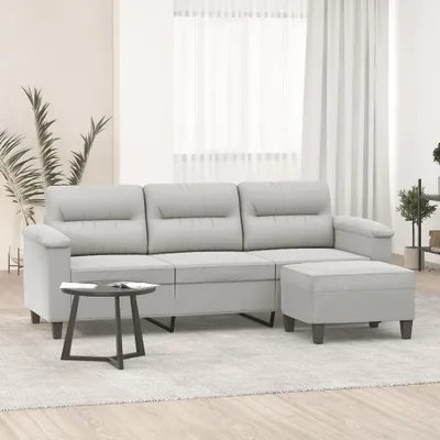 Productafbeelding van Maison Exclusive - Driezitsbank met voetenbankje, lichtgrijs, 180 cm, microvezelstof