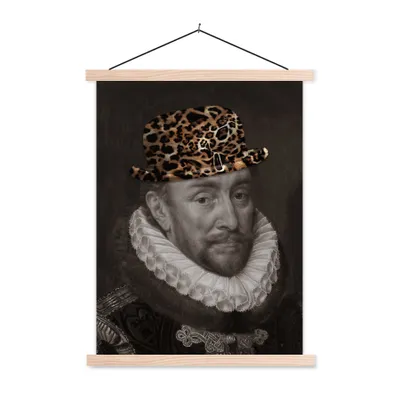 Produktbild von MuchoWow® Textilposter Wilhelm von Oranien - Kunst - Pantherdruck 40x53 cm mit holzfarbenen Rahmen - Schlafzimmer