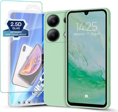 Produktbild von Hülle für Xiaomi Redmi Note 13 mit 9H Displayglas Displayschutz Plus Case Cover Bumper Silikon Softgrip Schutzhülle Farbe: Türkis