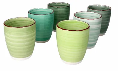 Produktbild von 6er Set Green Kaffeebecher Grün 350ml ohne Henkel Trinkbecher Tasse Pott