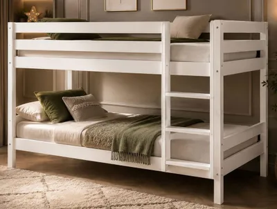 Produktbild von Etagenbett Kinderbett Spielbett Massiv Weiss Hochbett 90x200 Jugend Bett Spielbett Kinderzimmer Juniorbett Einzelbett lackiert Bett Etagenbet
