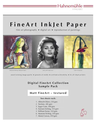 Obrázek produktu pro Hahnemühle Sample Pack Matt FineArt Textured, Matný, Umělecký papír, 350 g/m², 10 listy