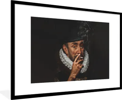 Produktbild von MuchoWow® Gerahmtes Poster Wilhelm von Oranien - Adriaen Thomasz - Zigaretten 90x60 cm - Poster mit Schwarzem Bilderrahmen Wandposter Rahmen Foto Bilder - Wanddekoration - Fotos