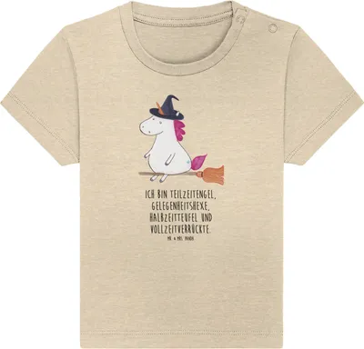 Produktbild von Mr. & Mrs. Panda Organic Baby Shirt Einhorn Hexe 0. - 6. Monat - Natural Raw - Geschenk, T-Shirt, , Freundin, Leben, Unicorn, Einhörner, Kinder Top, Teufel, Engel