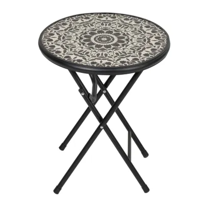Produktbild von Faltbarer Outdoor-Beistelltisch, gehärtetes Glas, Schwarz-Weiß