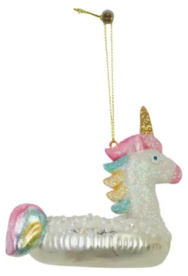 Image de Décoration de Noël - Licorne - Blanc - Verre - 8 x 9,5 x 9 cm