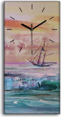 Produktbild von Wanduhr Bürouhr Leinwand Bild Geräuschlos 30x60 Ölgemälde Ozean See Schiff - schwarze Hände