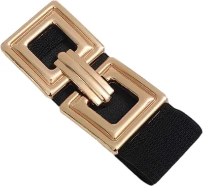 Produktbild von Damen Breiter Elastischer Taillengürtel, Mode Quadratischer Gold Schnalle, Gürtel mit Goldschnalle Stretchgürtel, Damengürtel für Frauen Kleider Jeans Hosen