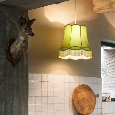 Produktbild von QAZQA - Retro Retro Hängelampe I Pendellampe I Pendelleuchte grün 45 cm - Granny I Wohnzimmer I Schlafzimmer - Textil Rund - LED geeignet E27