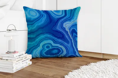 Produktbild von MuchoWow® Zierkissen Sofakissen Wohnzimmer Dekokissen 60x60 cm Marmor - Achat - Blau - Steine - Sitzfläche - Foto Polster