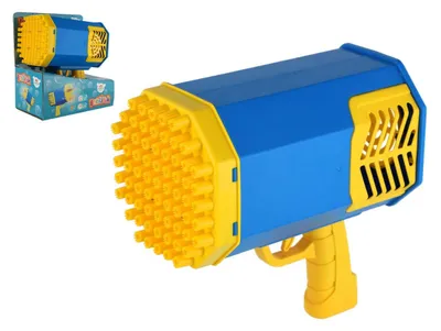 Zdjęcie produktu dla Pistolet do baniek mydlanych z wkładem z tworzywa sztucznego, 22 cm, na baterie, z lampką, w pudełku o wymiarach 23 x 25 x 14 cm