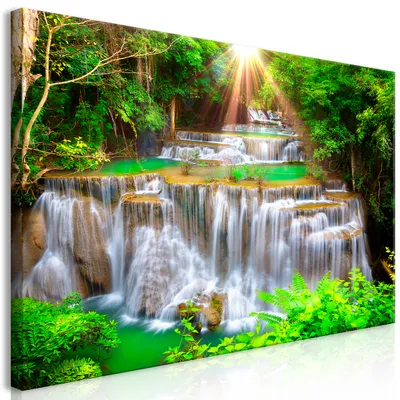 Produktbild von Wandbild Mega XXXL Wasserfall 250x125 cm Einteiliger XXL-Format Kunstdruck zur Selbstmontage Leinwandbilder moderne Bilder DIY Wanddekoration Wohnung Deko Natur Landschaft Wald c-C-0017-ak-h