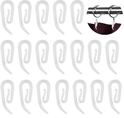 Image de Crochets à rideaux en plastique – Crochets à rideaux pour rideaux de porte et de fenêtre, blancs, lot de 100