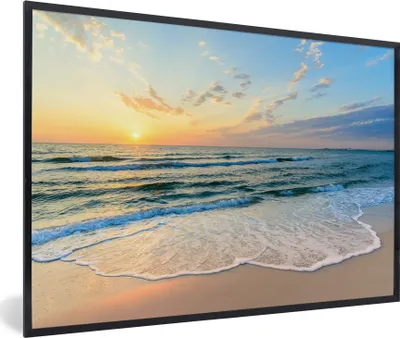 Produktbild von MuchoWow® MuchoWow® Gerahmtes Poster Strand - Meer - Sonnenuntergang - Golf 90x60 cm - Poster mit zchwarzem Bilderrahmen - Fotorahmen - Foto-Plakat