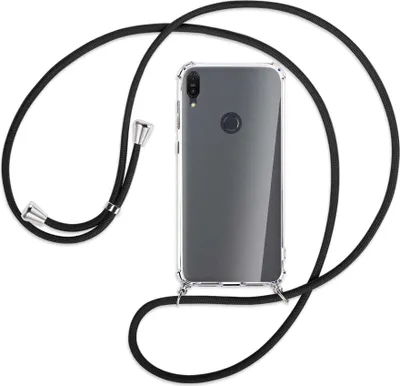 Produktbild von Handykette Backcover-Schutzhülle mit Band (Metall silberfarben) für Asus Zenfone Max M2 - schwarz