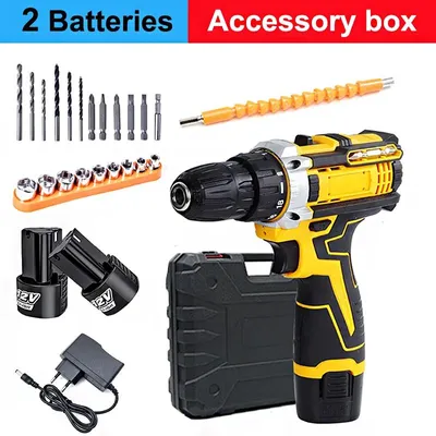 Image de Perceuse-visseuse sans fil et visseuse sans fil - Modèle 167H-EU - 12 V - 2 batteries - 1350 tr/min - Couple de 28 Nm - Diamètre de perçage de 10 mm - Kit d'accessoires