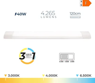 Image de Bande Led 40 W Température De Lumière Variable 6500 K / 4000 K / 3000 K 4265 Lm, 120 X 2,6 X 7,4 Cm