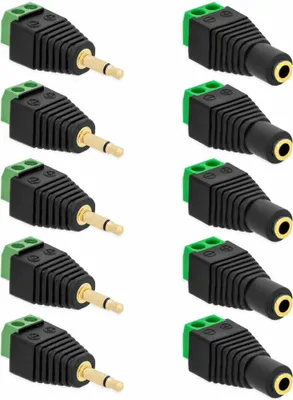 Produktbild von 5X Klinken Stecker + 5X Buchsen 3,5mm Adapter > Terminalblock 2 Pin Schraub Klemme Set