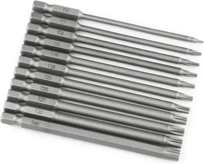 Produktbild von 11-teiliges extra langes (100 mm) magnetisches T8-T40 1/4" Torx-Bit-Set Elektro-Schraubendreher mit Sechskantschaft