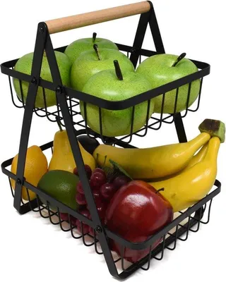 Produktbild von Famanu Drahtstand für Obst- und Gemüseaufbewahrung - 2-stufig, platzsparend, schwarz