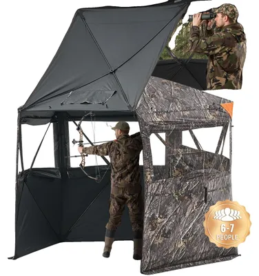 Produktbild von VEVOR Jagdblende, 270° Bodenblende, 2-3 Personen Pop-Up Rehbockblende für die Jagd mit Tragetasche, tragbares, robustes Jagdzelt, 3 horizontale Fenster für Truthahn- und Rehjagd, Fenster+Netz-215x215x200 cm