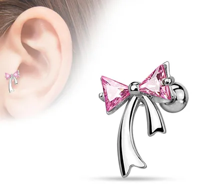 Produktbild von Helix & Tragus Ohr Piercing „Schleife mit Zirkonia“ Pink