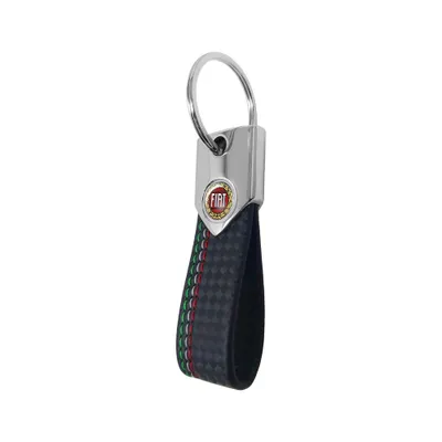 Image de Porte-clés Fiat, carbone tricolore noir avec logo Fiat Vintage