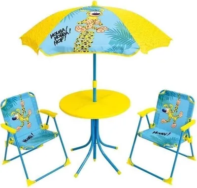 Productafbeelding van Kinderspeelset, FUN HOUSE MARSUPILAMI, geel, bestaande uit 2 inklapbare stoelen en een parasol