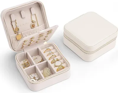 Obrázek produktu pro Vlando Jewellery Box Dámský malý béžový organizér Kožené cestovní pouzdro