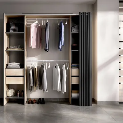 Produktbild von Kleiderschrank Dmanari, Struktur für begehbaren Kleiderschrank, offene Garderobe, 180 x 50 x 205 cm, Eiche und Anthrazit