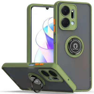 Obrázek produktu pro Pouzdro pro Honor X7A matné průsvitné TPU pouzdro s prstencovým držákem a stojánkem Armádní zelená
