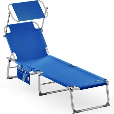 Produktbild von CASARIA® Sonnenliege Klappbar Wetterfest Aluminium Gartenliege Mit Dach 150 kg Belastbar Seitentasche Tragegriff Liegestuhl Relaxliege Garten Blau
