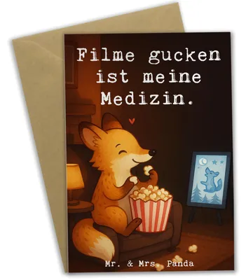 Produktbild von Mr. & Mrs. Panda Grußkarte Fuchs Filme gucken Design - Weiß - Geschenk, Fernsehen, Filmabend, TV, osterkarten, Kino, vatertagskarte, neujahrskarte, hochzeitskarten