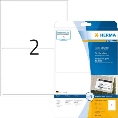 Zdjęcie produktu dla HERMA 4519, Biały, Zaokrąglony prostokąt, Laser, 2 szt., 20 ark., 199,6 mm