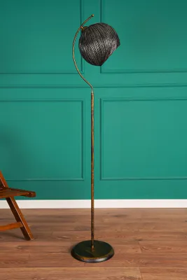 Obrázok produktu pre Opviq, kvalitná stojaca lampa, kovové telo, jutový tienidlo (30 x 30 cm), výška: 165 cm, pätica E27 (max. 40 W), vypínač na kábli,  CE, čierna, moderný a industriálny štýl.