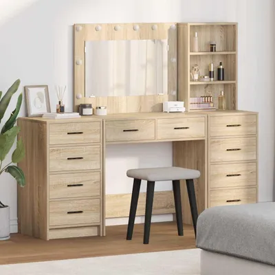 Image de vidaXL Coiffeuse avec tiroirs 3 pcs chêne Sonoma bois composite