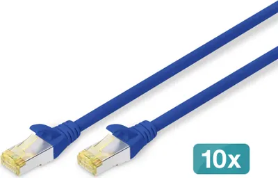 Produktbild von Digitus CAT 6A S/FTP Patchkabel, 10 Stück, 3 m, Cat6a, S/FTP (S-STP), RJ-45, RJ-45, Blau