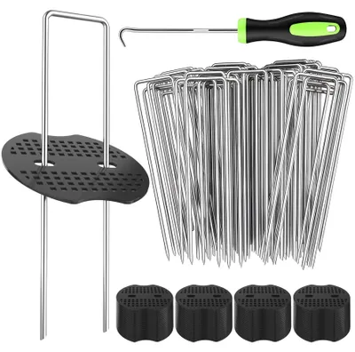 Image de Ancres au sol, lot de 200 : clous de sol en forme de U, en acier galvanisé, résistants à la rouille, idéaux pour les géotextiles et les tentes. Durables et réutilisables