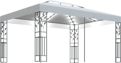 Produktbild von vidaXL Pavillon mit Doppeldach & LED-Lichterkette 3x4 m Weiß