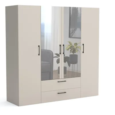 Produktbild von Kleiderschrank WIMBLEDON 200 KASZMIR 200x60x200 cm – mit Spiegel, Schubladen & Kleiderstange – moderner Mehrzweckschrank für Schlafzimmer, Ankleide