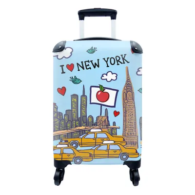 Produktbild von MuchoWow® Koffer Handgepäck Trolley Rollkoffer Kleine Reisekoffer mit 4 Rollen - New York - Zeichnung - Taxi - Cabin Size < 55x40x23 cm & 55x40x20 cm - Fotokoffer - Kabinenkoffer - Boardgepäck - Reise-Box - Reisekoffer - Reisegepäck - Koffer mit Bild - Trolley für Kinder