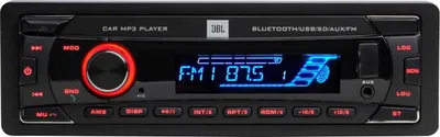 A close-up studio shot of a car stereo system.