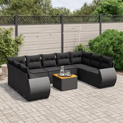 Produktbild von 10-tlg. Garten-Sofagarnitur mit Kissen Schwarz Poly Rattan 3257476