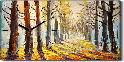 Produktbild von Wohnzimmer-Bild Leinwand Uhr Geräuschlos Kunstdruck 60x30 Ölgemälde Wald Bäume - schwarze Hände