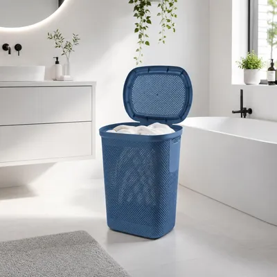 Wäschetruhe Wäschekorb Wäschebox Wäschesammler mit Deckel Blau Kunststoff 58L